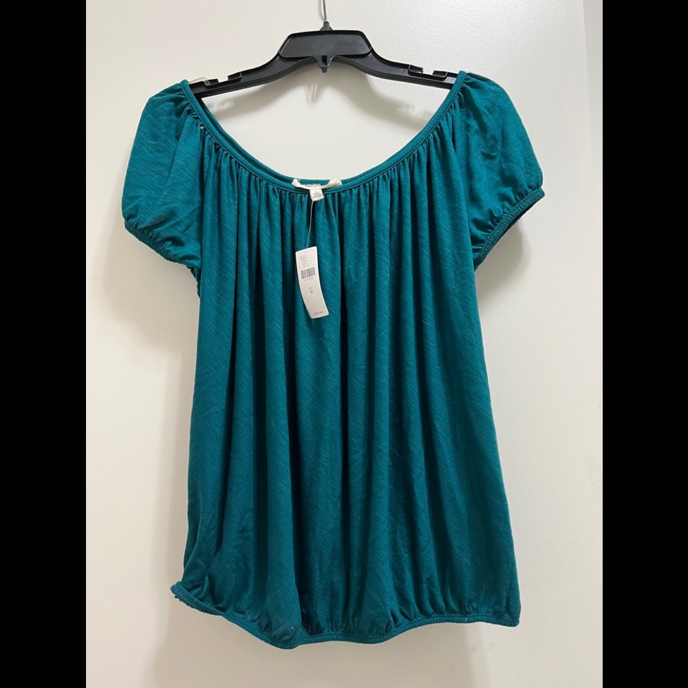Anthropologie Turquoise Elastic Sleeves Top